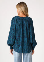 Load image into Gallery viewer, 5592-Zigzag Long Sleeve Tie Neck Blouse-TEAL
