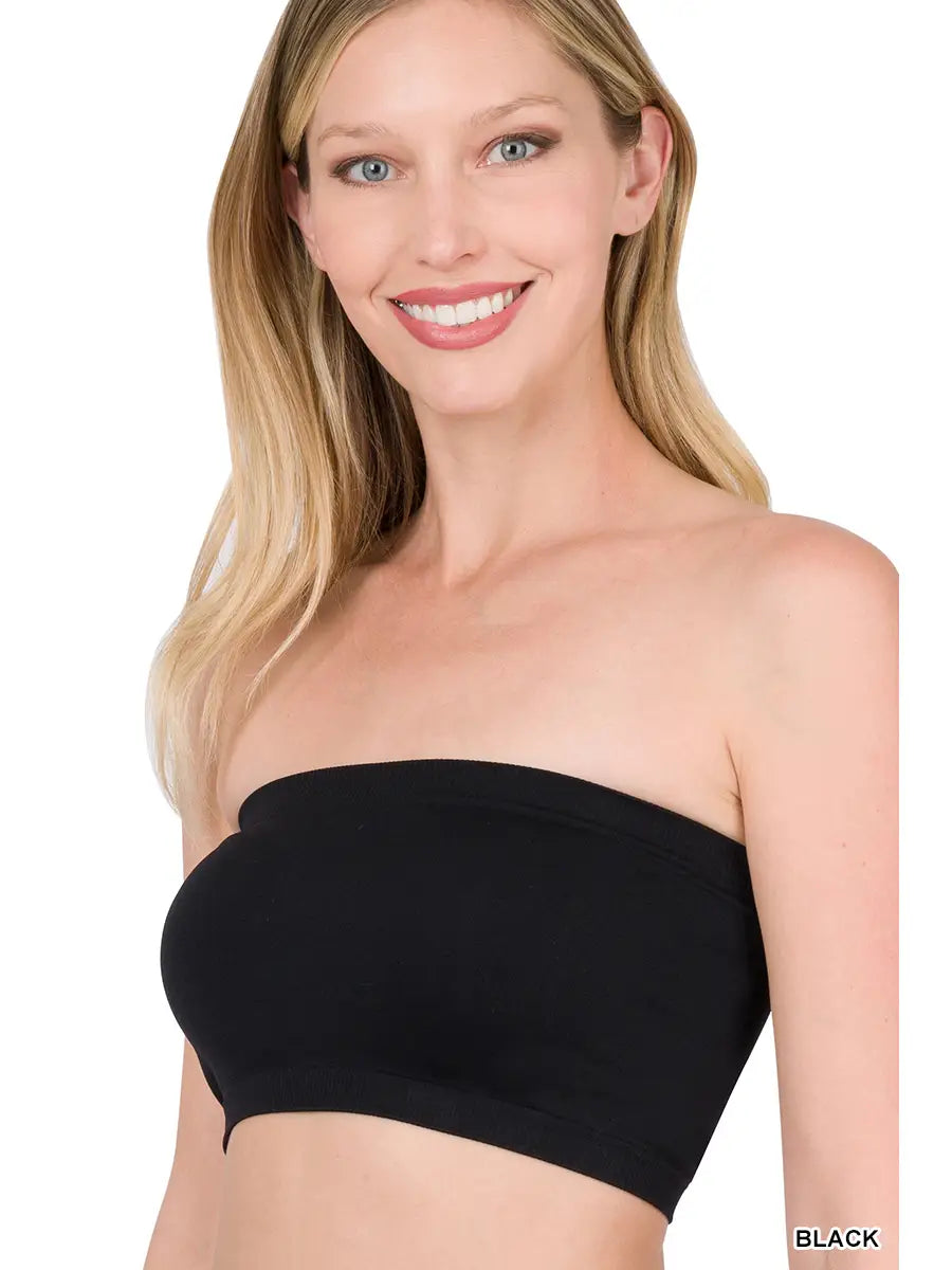 4462-7 Inch Seamless Solid Bandeau-BLACK