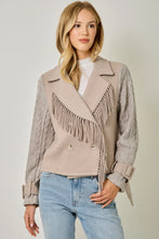 Load image into Gallery viewer, 6703- Tassel Fringe Mixed Media Moto Jacket
