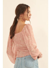 Load image into Gallery viewer, 4092-Floral Sweetheart Neck Gather Bodice Blouse
