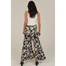 Load image into Gallery viewer, 6247- Printed Wide Leg Pants with Lace Inserts-BLACK
