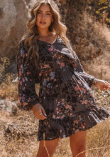 Load image into Gallery viewer, 3676-Floral Dolman Sleeve Smocked V Neck Mini Dress
