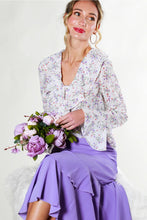 Load image into Gallery viewer, 5041-V-Neck Ruffle Design Floral Chiffon Blouse -WHITE/LILAC
