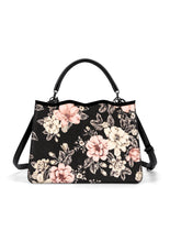 Load image into Gallery viewer, 6551- Violette Vegan Leather Floral Print Crossbody Satchel-BLACK
