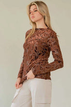 Load image into Gallery viewer, 5523-Mesh Patern Printed Long Sleeve Layering Top-BROWN
