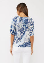 Load image into Gallery viewer, 5192-Short Puff Sleeve V-Split Neck Top with Lace Trim-BLUE
