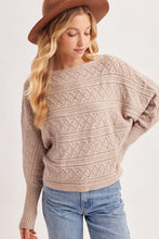 Load image into Gallery viewer, 6367- Boat Neck Balloon Sleeved Pointelle Knit Sweater-OATMEAL
