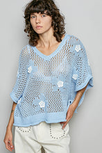 Load image into Gallery viewer, 6013- POL-Floral Patch Thin Sweater Top-BLUE
