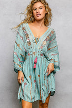 Load image into Gallery viewer, 5806- POLV-Neck Stripe Embroidery Neck Loop Short Sleeve Dress

