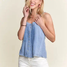 Load image into Gallery viewer, 6266-Chambray Pintuck Tank Top
