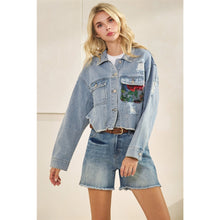 Load image into Gallery viewer, 5780-Classic Denim Jacket with Lace Floral Contrast
