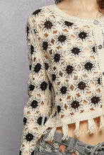 Load image into Gallery viewer, 5895- POL LONG SLEEVE CROCHET CARDIGAN-BLACK
