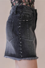 Load image into Gallery viewer, 5847-Jean Side Stud Detail Washed Denim Mini Skirt-BLACK

