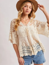 Load image into Gallery viewer, 6122- Boho Sheer Crochet Lace Top with Tassels
