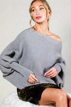 Load image into Gallery viewer, 4782-Boat Neck Elegant Ribbed Knitted Solid Loose Sweater -GREY
