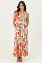 Load image into Gallery viewer, 5838-Neck Twist Front Cut Out Tiered Maxi Dress-ORANGE
