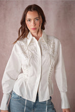 Load image into Gallery viewer, 6485- Beaded Embroidery Waist Tie Shirt-WHITE

