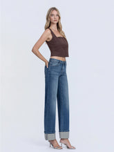 Load image into Gallery viewer, 5763- FLYING MONKEY-Mid Rise Silver Cuffed Slim Wide Jeans
