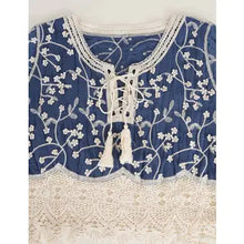 Load image into Gallery viewer, 6412- Boho Embroidery Lace Tie-Neck Tassel Blouse

