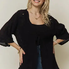 Load image into Gallery viewer, 6258- Boho Embroidery Kimono Cardigan-BLACK
