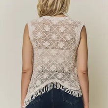 Load image into Gallery viewer, 6334- Asymmetrical Fringe Hem Crochet Top- BEIGE
