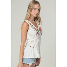 Load image into Gallery viewer, 6254- Embroidered V Neck Tank Top with Side Ties
