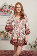 Load image into Gallery viewer, 4728-V Neck Smocked Bodice Flare Sleeve Dress
