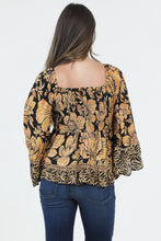Load image into Gallery viewer, 6596- V Neck Smocked Bust Flare Sleeve Top-YELLOW
