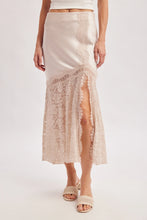 Load image into Gallery viewer, 6369- Romantic Satin Lace Trimmed Split Midi Skirt-OATMEAL
