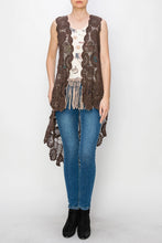 Load image into Gallery viewer, 5370-All Crochet High-Low Vest -BROWN
