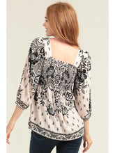 Load image into Gallery viewer, 5586-Square Neck Long Sleeve Smocked Bust Blouse-CREAM
