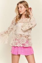 Load image into Gallery viewer, 5974-Bell Sleeve Crochet Top Blouse -NATURAL
