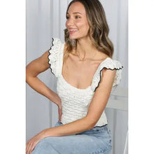 Load image into Gallery viewer, 6193- Cream Ruffle Edge Crochet Knit Top
