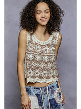 Load image into Gallery viewer, 5963-POL Round Neck Sleeveless Crochet Top-BEIGE
