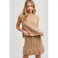 Load image into Gallery viewer, 6314- Knit Sweater Drawstring Mini Skirt with Lining-LATTE
