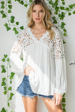 Load image into Gallery viewer, 4919-V-Neck Floral Crochet Contrast Solid Blouse Top
