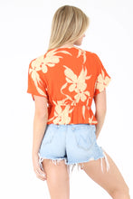 Load image into Gallery viewer, 5180-V Neck Ring Cut Out Blouse in Tropical Print-ORANGE
