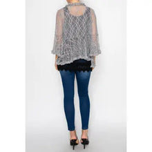 Load image into Gallery viewer, 6318- Sparkly Lace Cardigan with Ties and Ruffles -GREY
