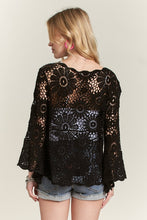 Load image into Gallery viewer, 5931-Bell Sleeve Crochet Top Blouse -BLACK
