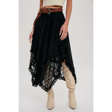 Load image into Gallery viewer, 6316- Lace Tier Midi Skirt-BLACK

