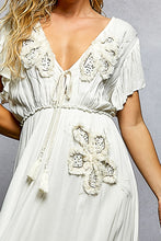 Load image into Gallery viewer, 5803- POL Ruffle Trim V-Neck Embroidery Sequins Tassel Long Dress
