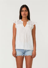 Load image into Gallery viewer, 5189-Cotton Eyelet Cap Sleeve V Neck Top-WHITE
