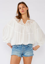 Load image into Gallery viewer, 4258-Billowy Long Sleeve Crochet Bib Blouse-WHITE
