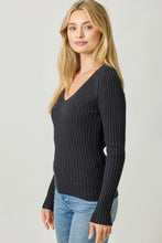 Load image into Gallery viewer, 5770-Plunging V-Neck Sweater Top-BLACK
