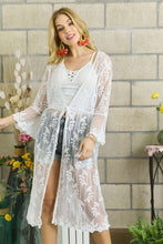 Load image into Gallery viewer, 4151-LACE &amp; CROCHET SLEEVE LONG KIMONO-WHITE

