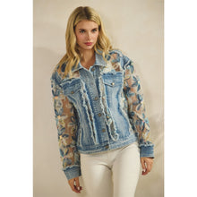 Load image into Gallery viewer, 5864-Denim Jacket with Floral Organza Inset-MULTI
