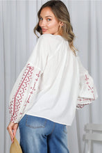 Load image into Gallery viewer, 6342- Bohemian Embroidered Split Neck Cotton Blouse -BURG
