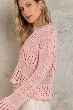 Load image into Gallery viewer, 3550-POL-Flare sleeve open knit casual pullover sweater top
