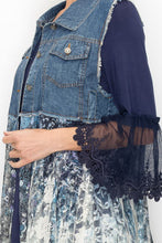 Load image into Gallery viewer, 5371-Cropped Denim Vest with Lace -NAVY
