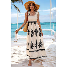 Load image into Gallery viewer, 4978-Ruched Square Neck Sleeveless High Waist Dress-beige/black
